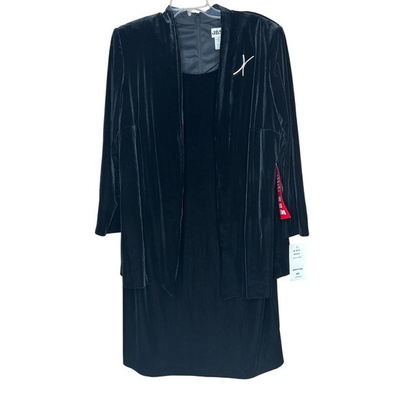 JBS LTD NWT VTG Velvet Dress Rhinestone Detail‎ Long Sleeve Black Plus Size 20WP - Picture 1 of 9
